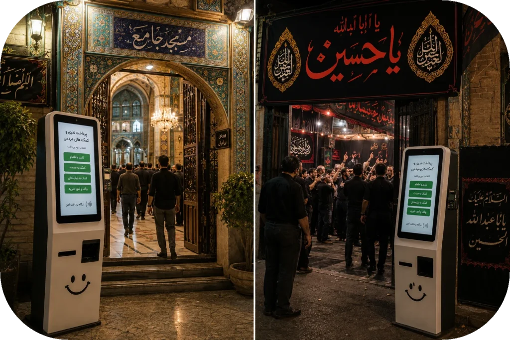 🕌 کیوسک دریافت وجوه در مساجد و هیئتهای مذهبی؛ تسهیل نذری، وقف و مشارکتهای معنوی