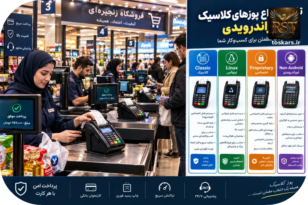 💳 همه پوزهای کلاسیک بازار ایران؛ معرفی برندها و تفاوت پوزهای لینوکسی و غیراندرویدی